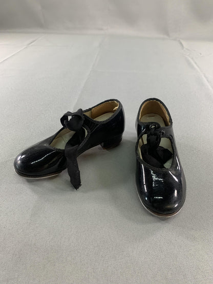 Girls Youth Tap Dance Shoes Size 10.5 Black Patent Mary Jane Ribbon Super Taps