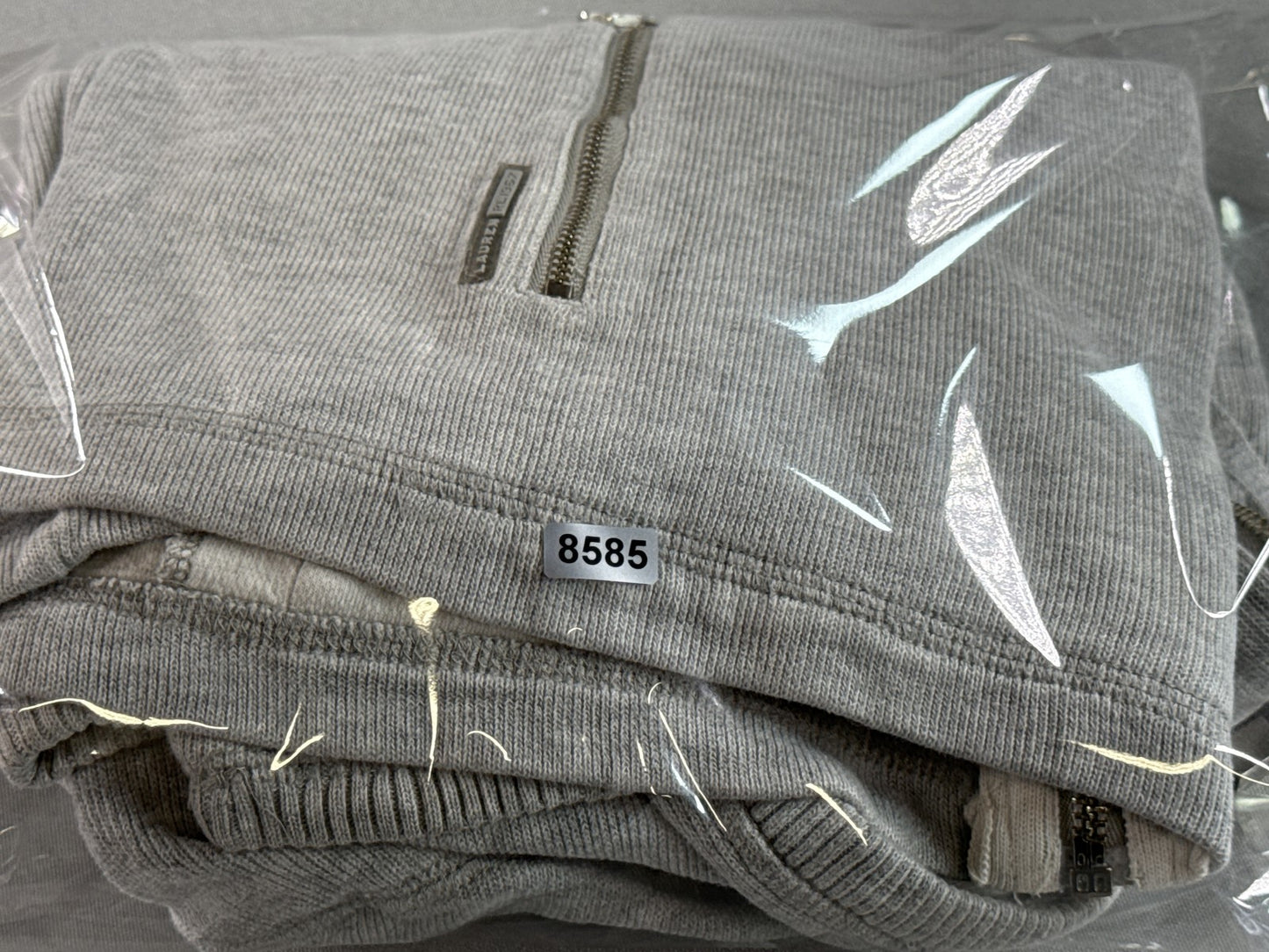 LAUREN RALPH Full Zip Hoodie L Gray 100% Cotton Regular Fit Long Sleeve