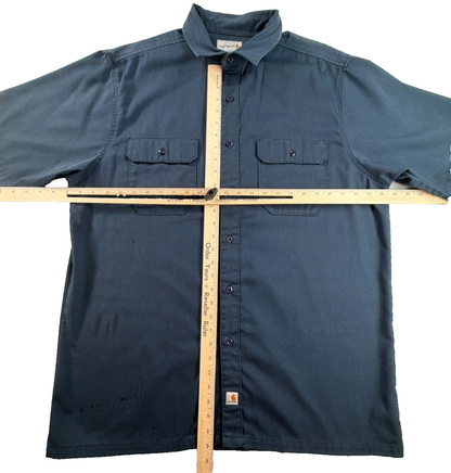 Carhartt Short Sleeve Work Shirt Dark Navy Blue XL Button Front Dual Pockets