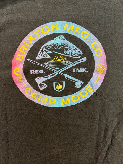 Brixton MFG Co Camp Mode Black Washed Fishing Camping Rainbow Graphic Tee Med