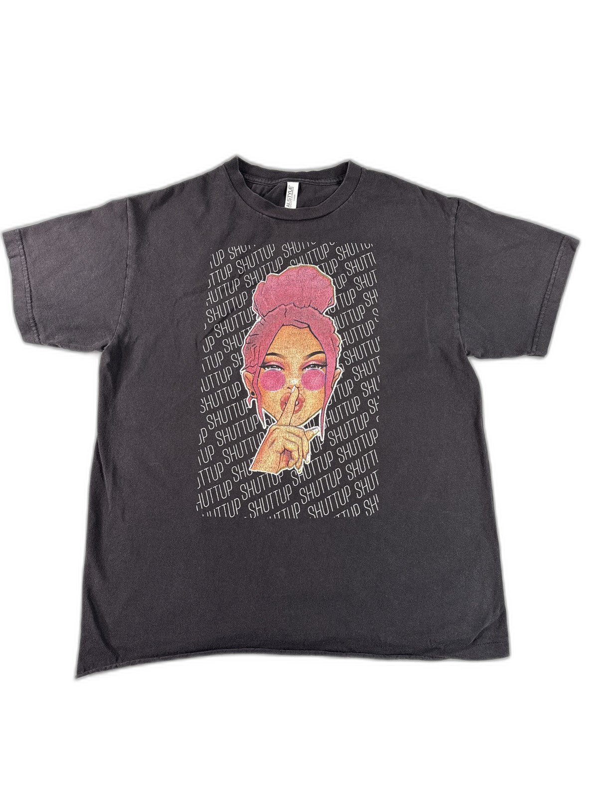 ALSTYLE Shut Up Graphic Tee Oversized Black Cotton Short Sleeve Crewneck Men M
