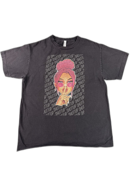 ALSTYLE Shut Up Graphic Tee Oversized Black Cotton Short Sleeve Crewneck Men M