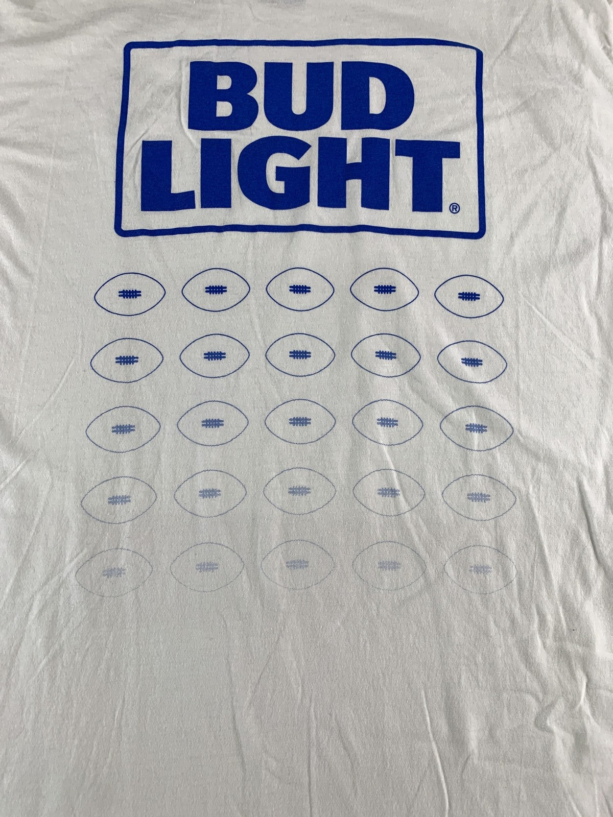Bud Light Shirt Mens XL White Blue Graphic Football Promo Tee Hanes Perfect-T 25