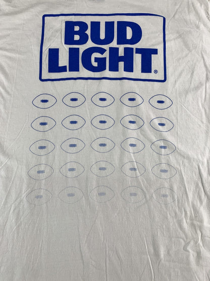Bud Light Shirt Mens XL White Blue Graphic Football Promo Tee Hanes Perfect-T 25