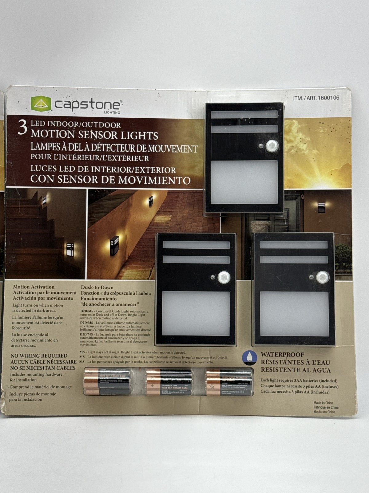 Lot of 2 Capstone LED Indoor Motion Sensor Lights Black Waterproof Dusk Dawn