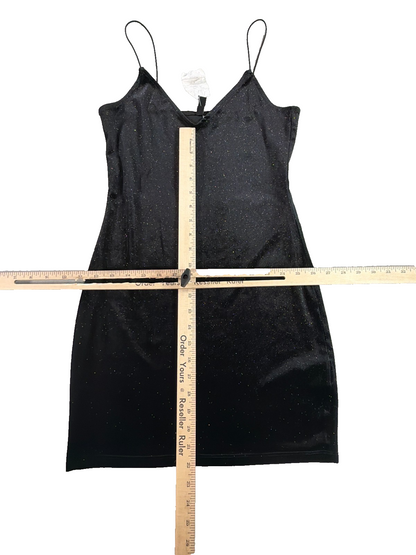 H&M Divided Black Glitter Shimmer Bodycon Mini Dress Spaghetti Strap NWT S
