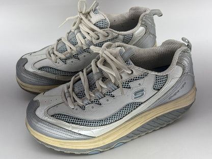 Skechers Shape Ups Toning Walking Shoes Mens 8.5 White/Gray Lace Up Leather
