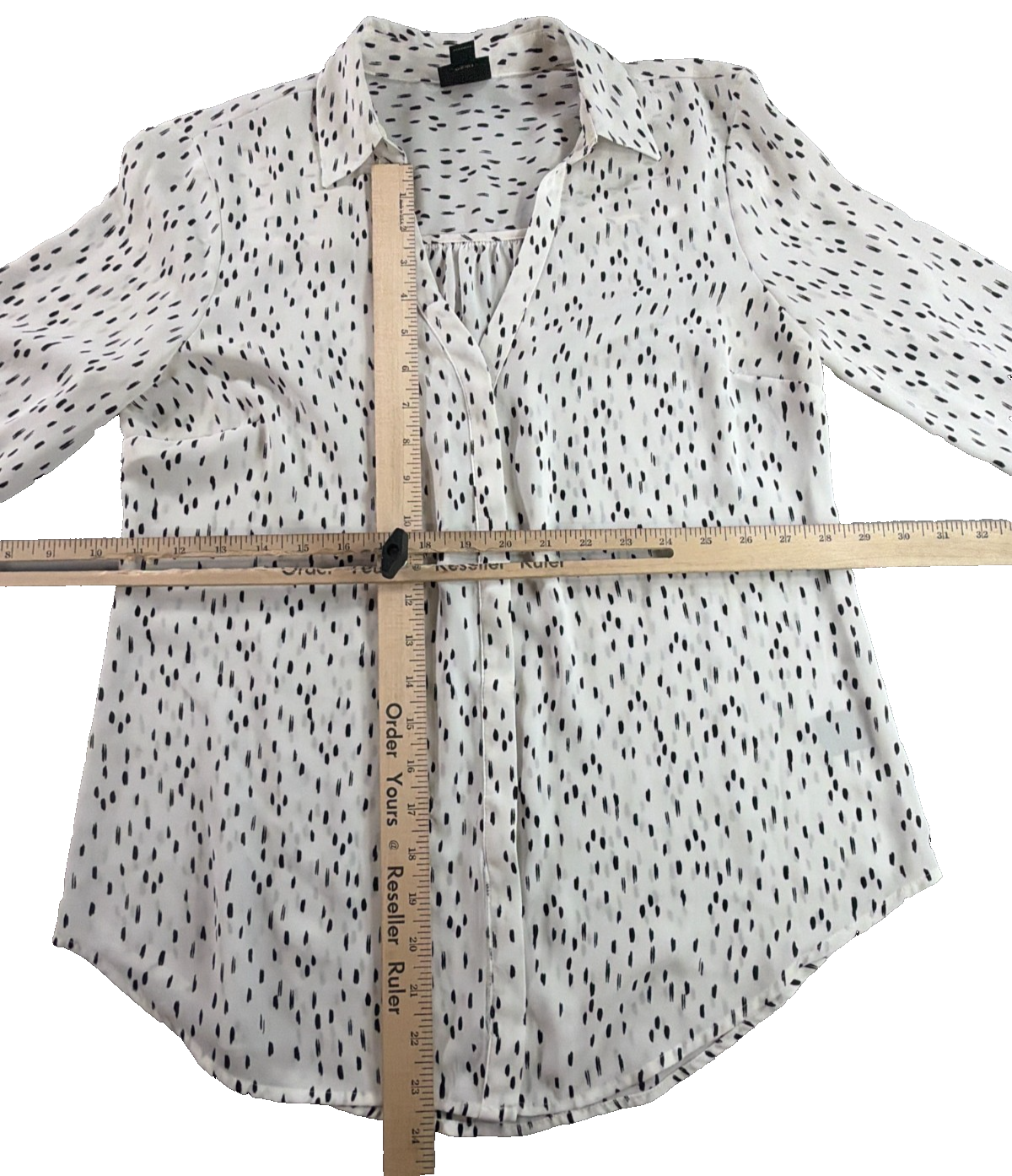 Worthington Black White Dot Print Button Down Blouse Women Small Long Sleeve Top