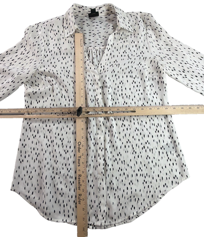 Worthington Black White Dot Print Button Down Blouse Women Small Long Sleeve Top