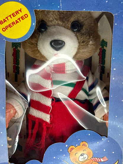 Vintage Battery Operated Skiing Toy Bear Plush Doll in Box Xmas Holiday Winter