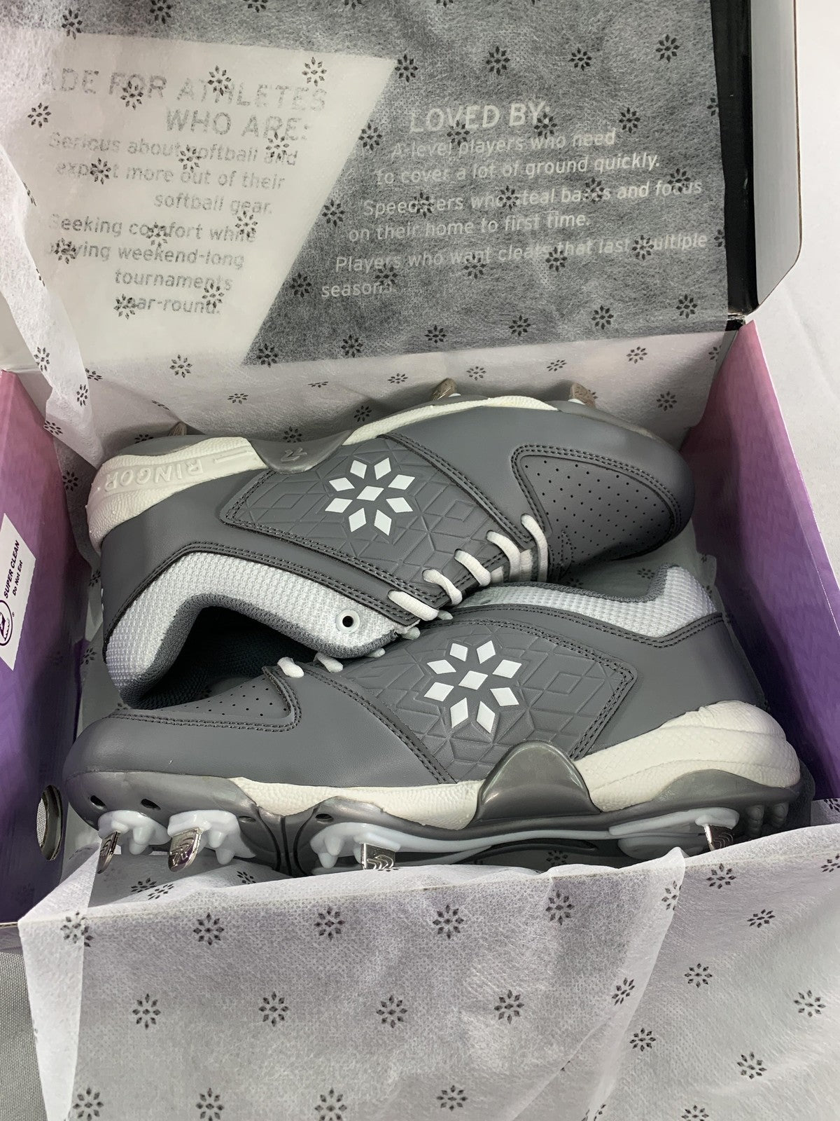 Ringor RIP-IT Diamond Softball Cleats Womens 8 Gray Charcoal White Metal Shoes