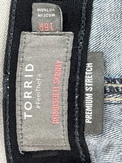 TORRID Mid Rise Skinny Jeans Womens 18R Blue Distressed Stretch Denim Cotton