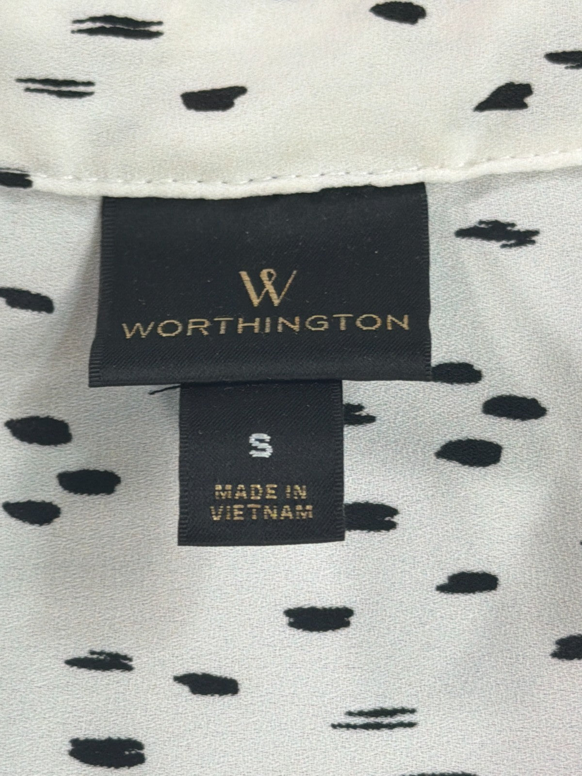 Worthington Black White Dot Print Button Down Blouse Women Small Long Sleeve Top