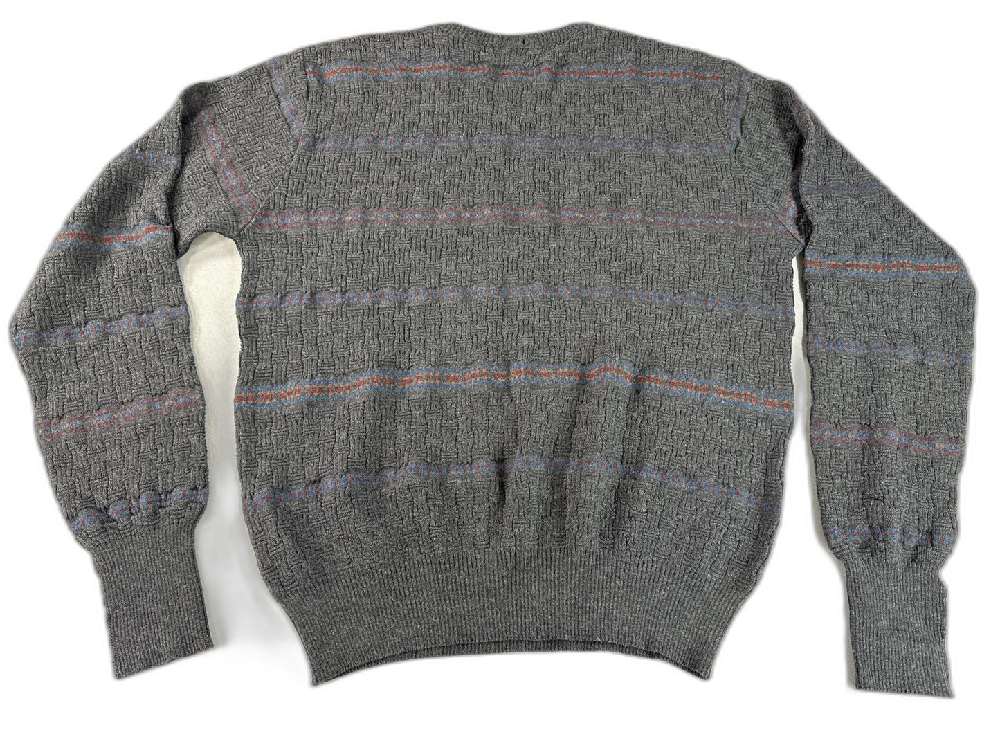 Nordstrom Classic Striped Sweater Medium Gray 100% Extra Fine Merino Wool