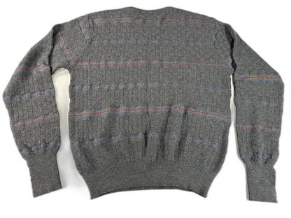 Nordstrom Classic Striped Sweater Medium Gray 100% Extra Fine Merino Wool