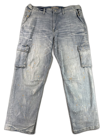 Hudson Cargo Pants Mens 40 Light Wash Denim Vintage Paint Splatter Distressed