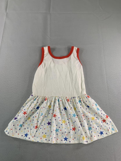 Buster Brown Dress Girls 6 White Red Star Print Sleeveless Ringer Knit Made USA