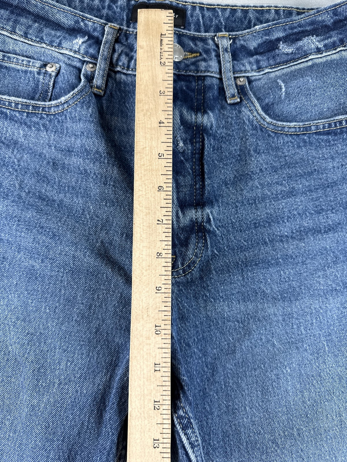 Free Assembly Distressed High Rise Straight Jeans Womens 8 Blue Denim Wash Super