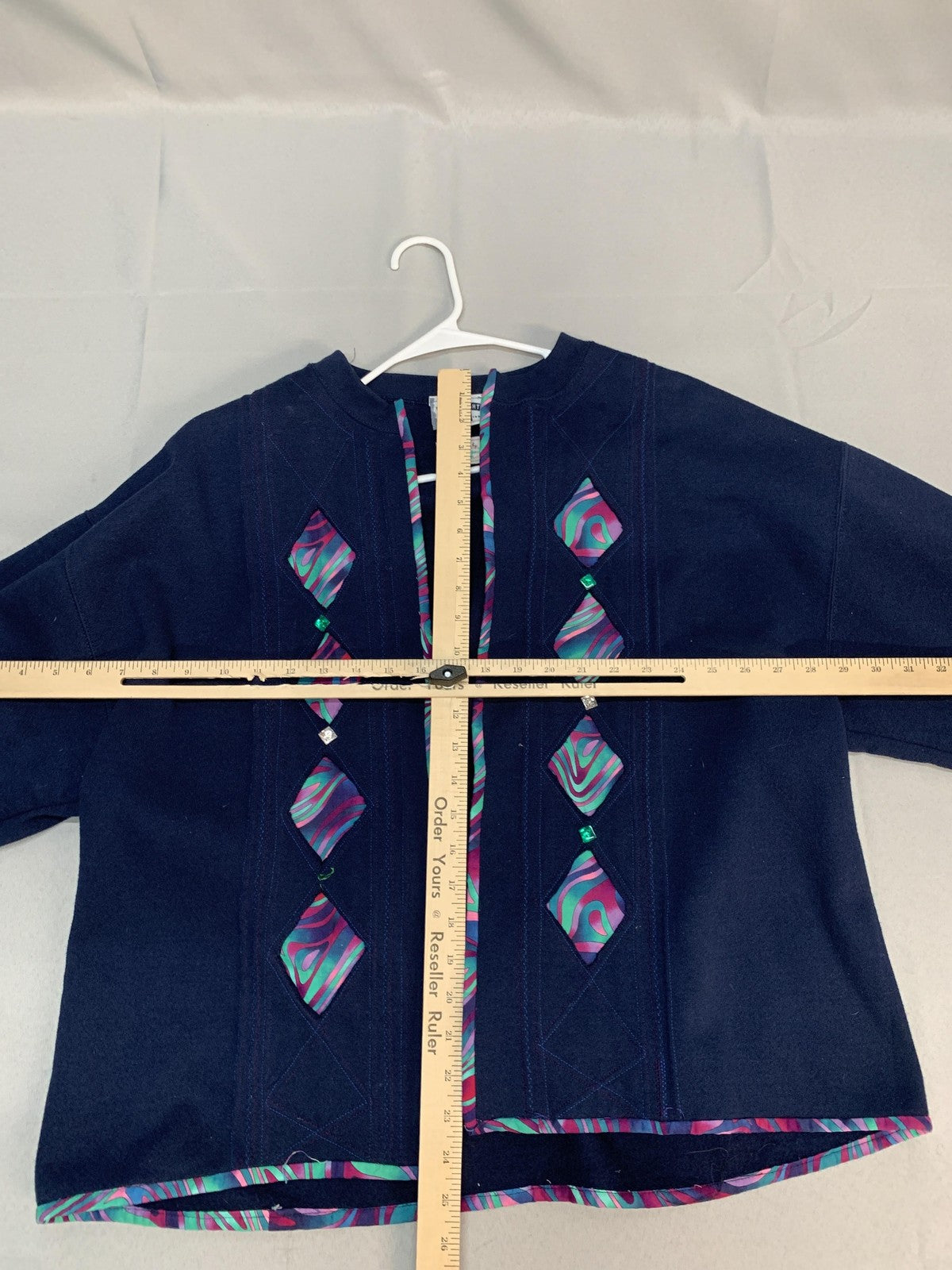 Lee Heavyweight Sweater Cardigan Womens Large Navy Multicolor Applique Handmade