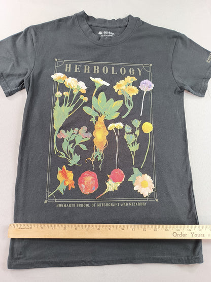 Harry Potter Herbology Hogwarts Graphic Tee S Black Cotton Blend Short Sleeve