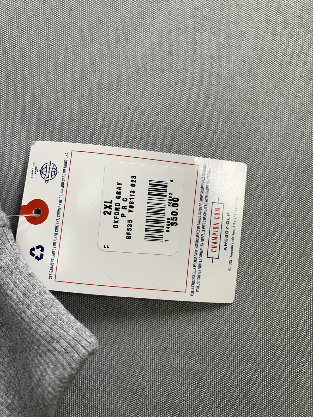 Champion Sweatshirt Mens 2XL Gray Oxford Script Logo Crewneck Fleece code Red