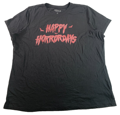 Torrid Happy Horrordays Womens Plus 2 2X Black Halloween Graphic Tee Bats Goth