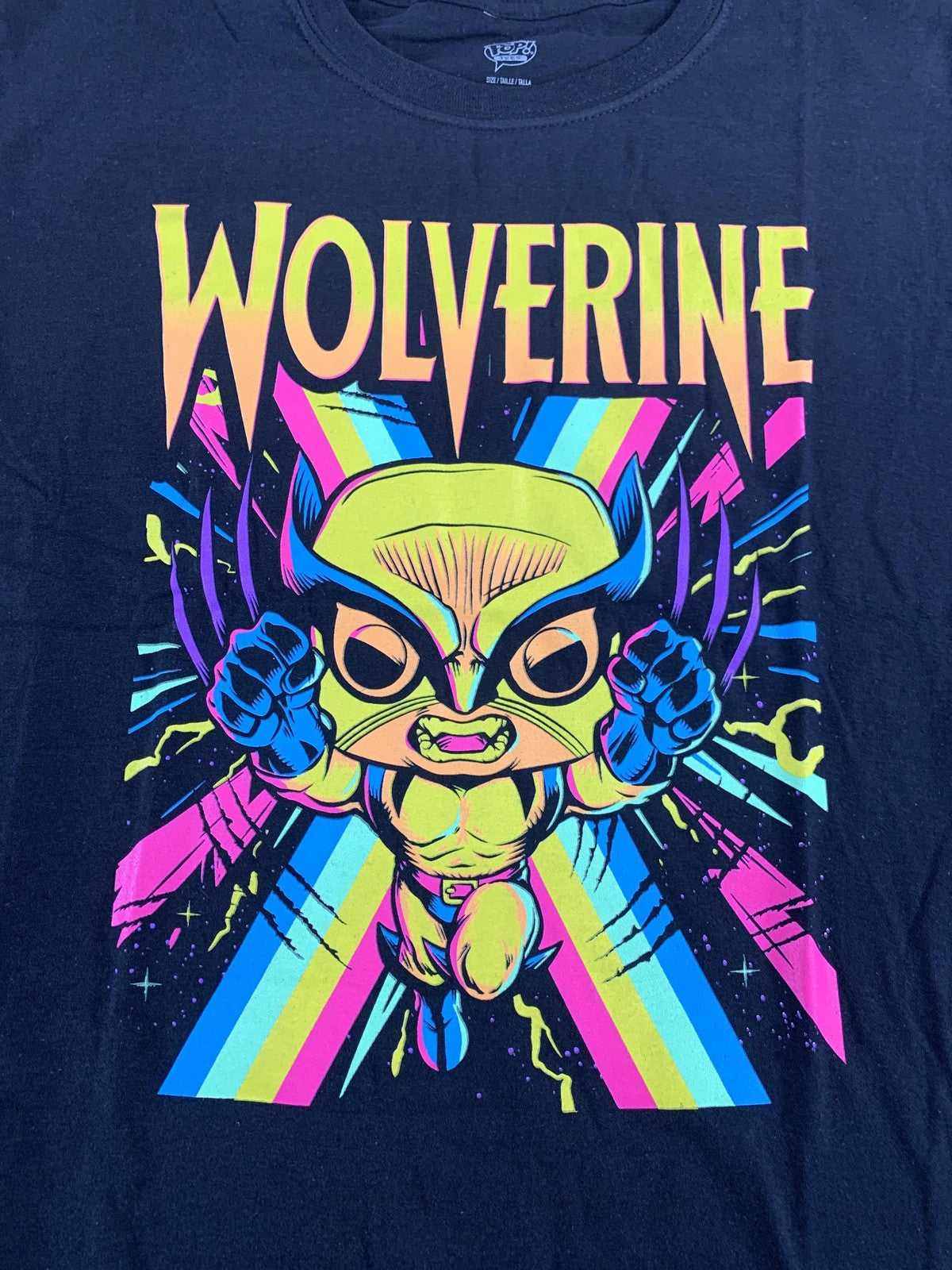 Wolverine Shirt Mens Large Black Marvel Pop Tees Graphic Neon Superhero Retro