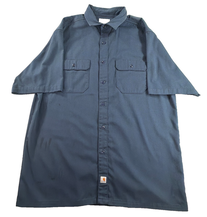 Carhartt Short Sleeve Work Shirt Dark Navy Blue XL Button Front Dual Pockets