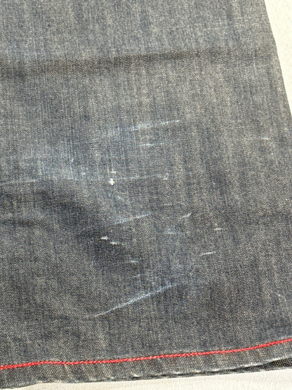 EVISU Classic Straight Leg Jeans 36 Blue 100% Cotton Faded Look Red Denim