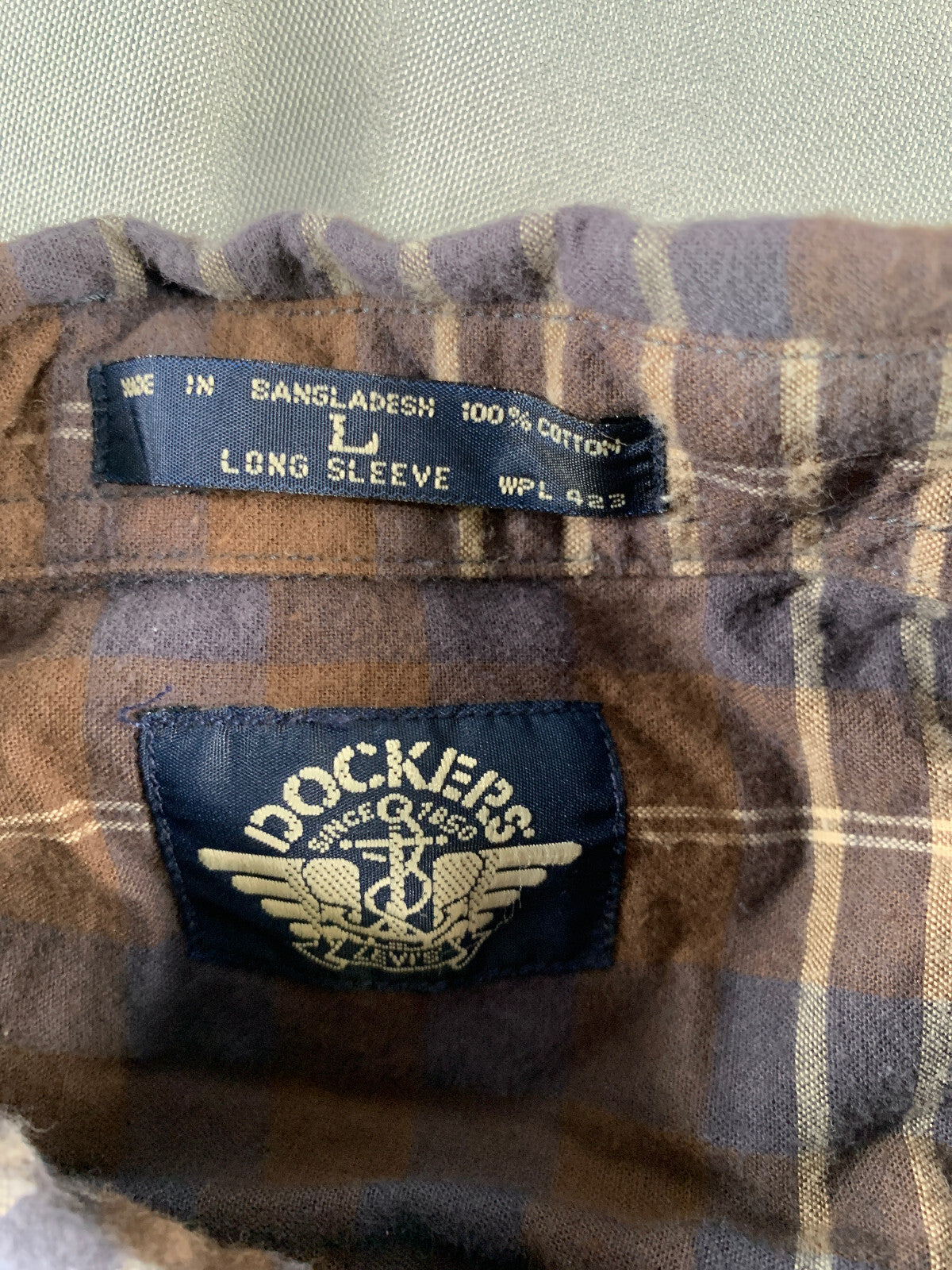 Dockers Plaid Button Down Shirt Brown Blue Flannel Long Sleeve Cotton L Apparel