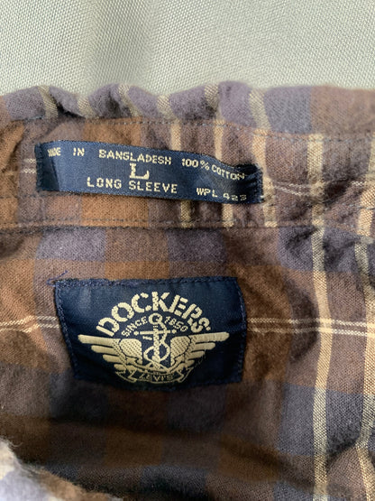 Dockers Plaid Button Down Shirt Brown Blue Flannel Long Sleeve Cotton L Apparel