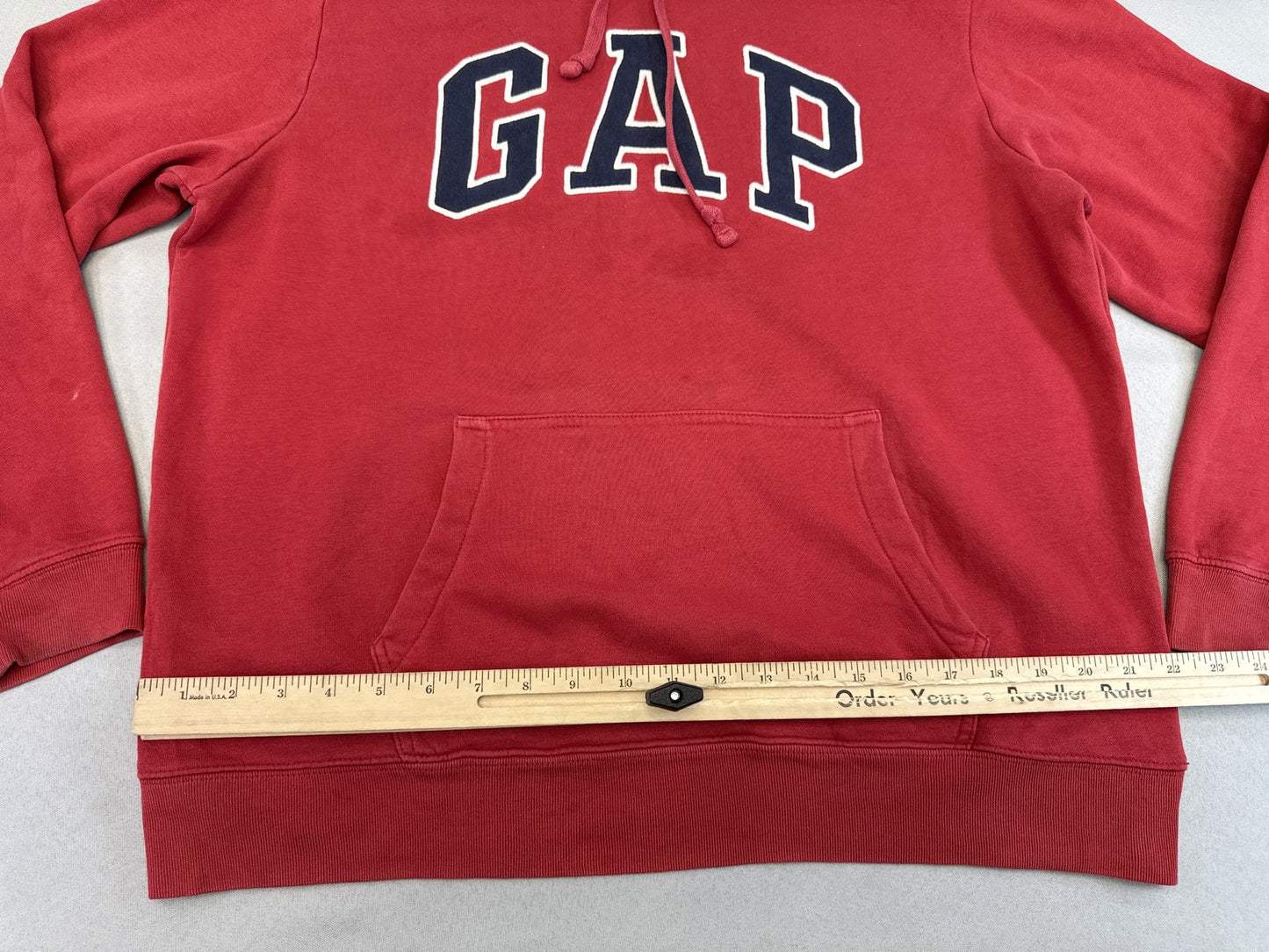 GAP Logo Pullover Hoodie Sweatshirt L Red Cotton Blend Long Sleeve Graphic