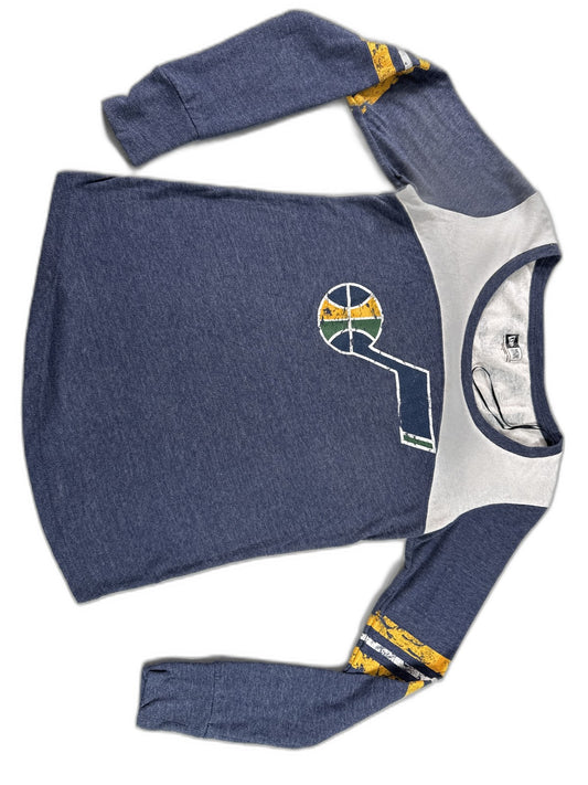 New Era Utah Jazz Long Sleeve Shirt M Navy Blue White Graphic Crewneck