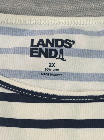 Lands End Striped Top Womens 2X Navy White Stretch Short Sleeve Casual Tee