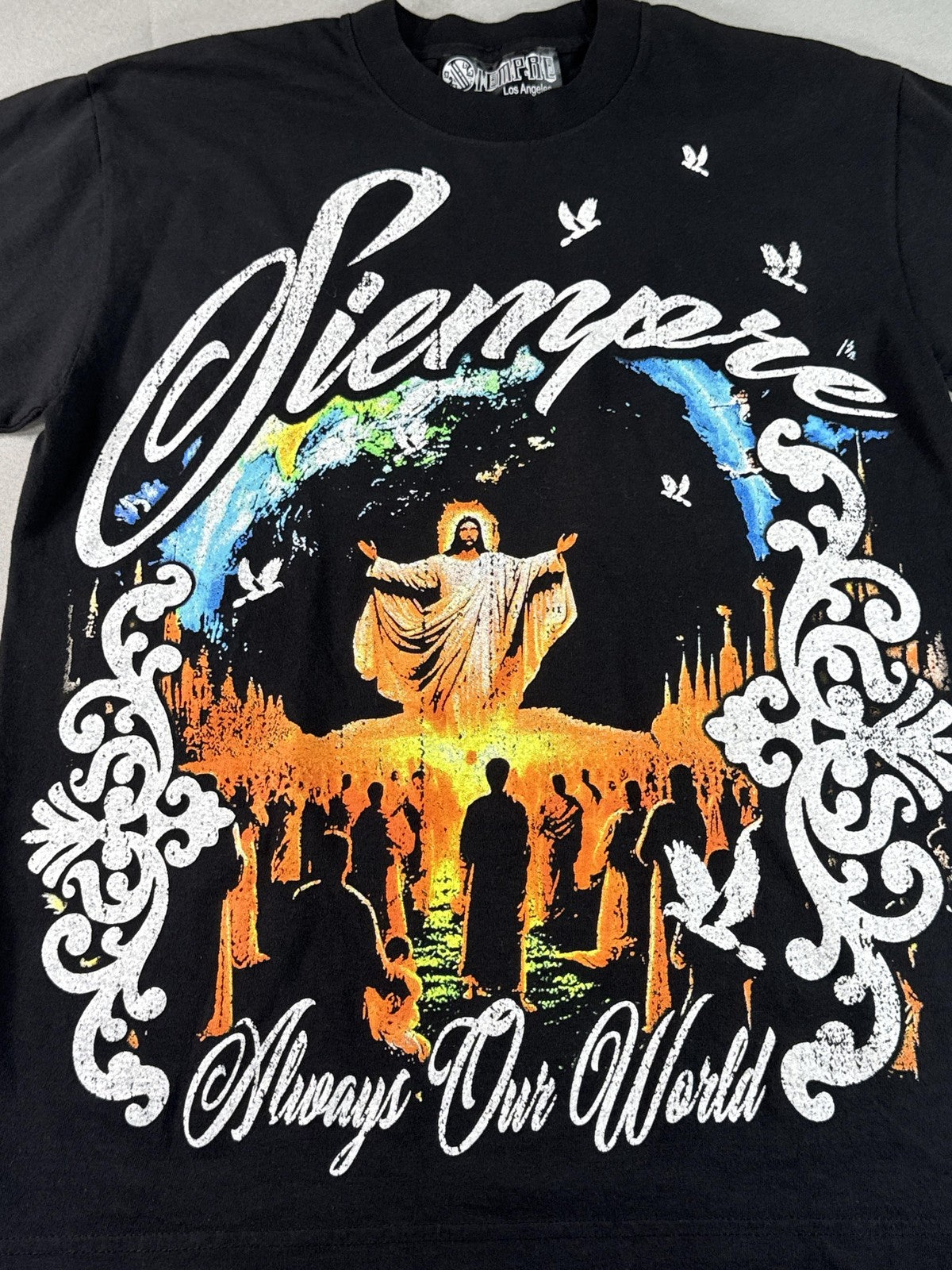 Jesus Siempre Black Graphic Tee Religious Art Siempre Global Mens Shirt