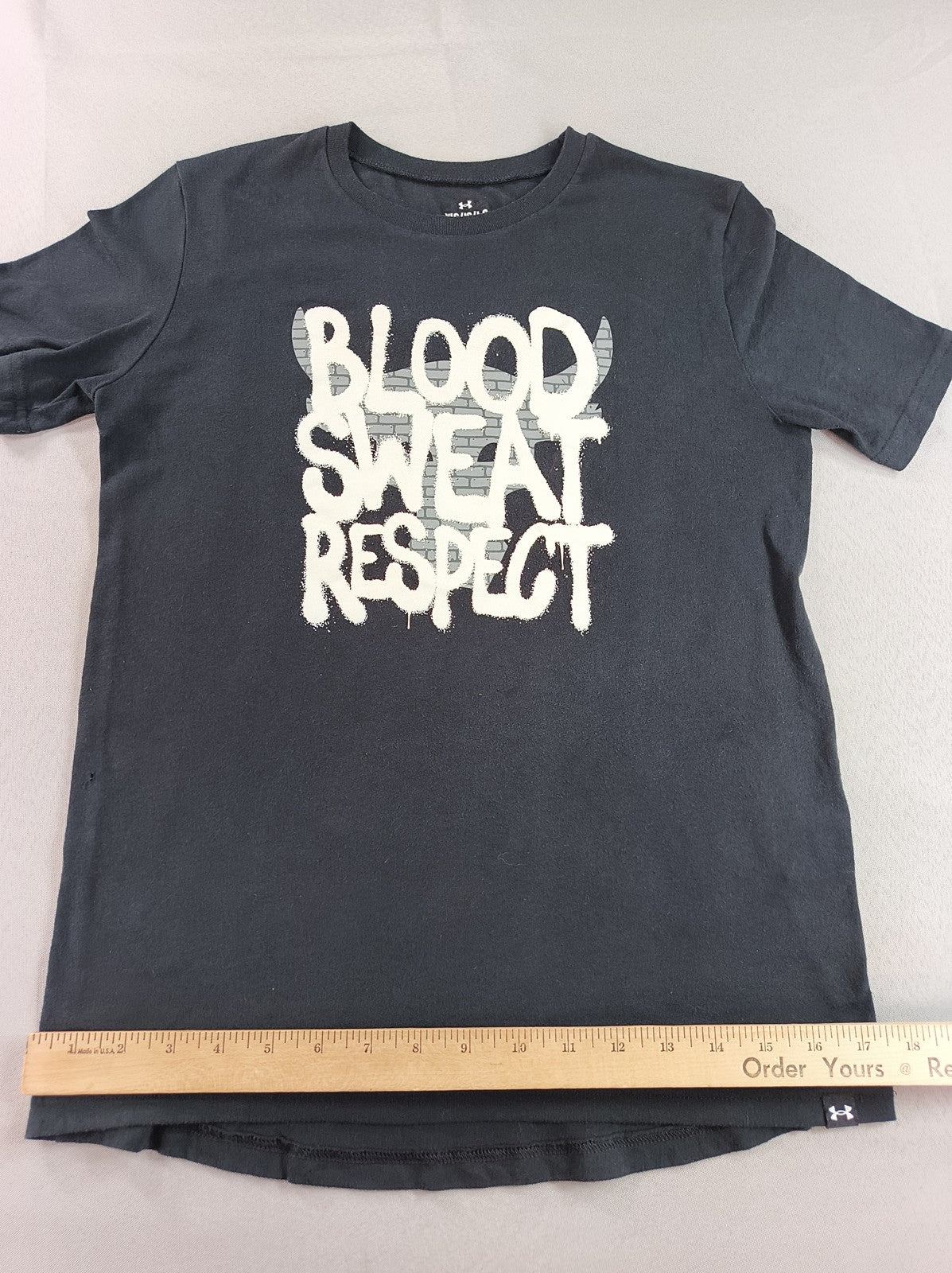 Under Armour Project Rock Blood Sweat Respect Graphic Tee YLG Youth Black Cotton