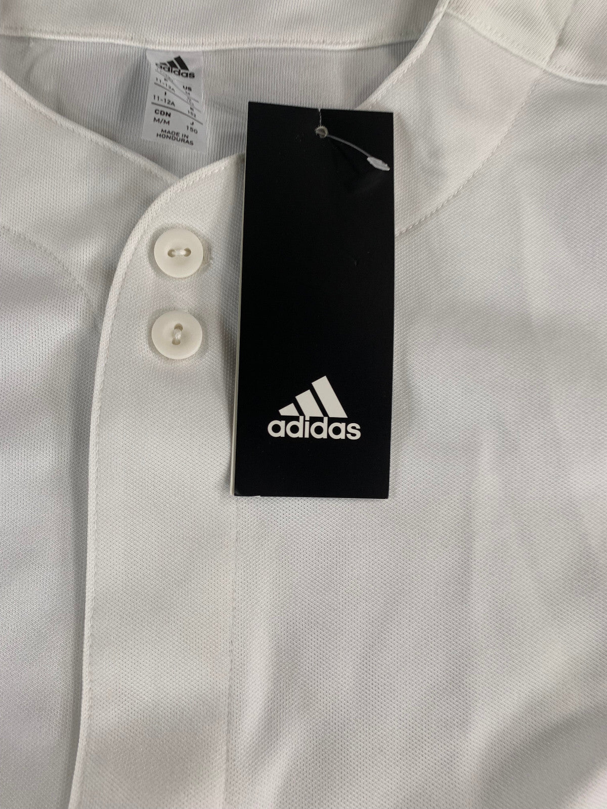Adidas Youth Baseball Jersey White Button Up Short Sleeve Shirt Size M 11-12Y NW