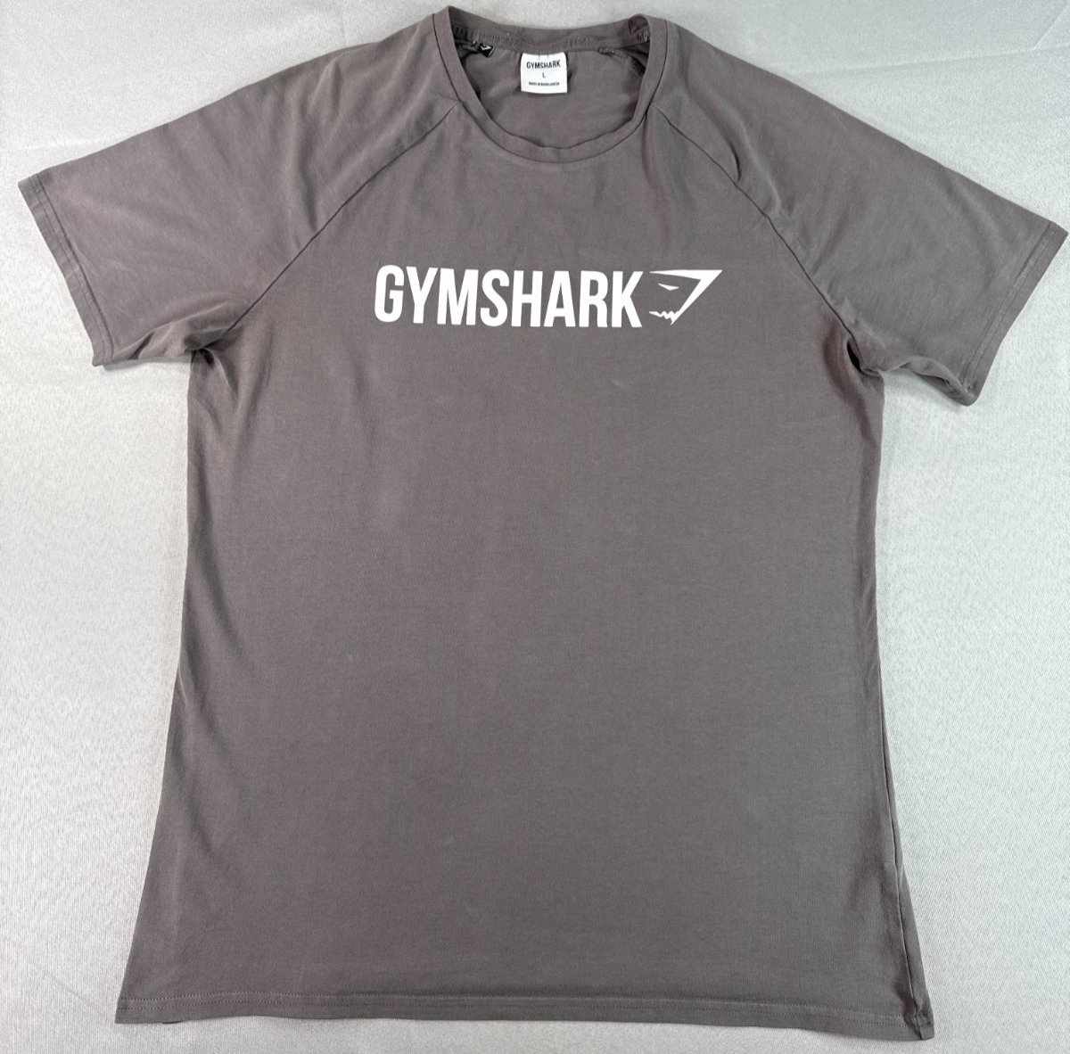 Gymshark Apollo Mens Large Charcoal Gray Muscle Fit Raglan Logo Workout T-Shirt