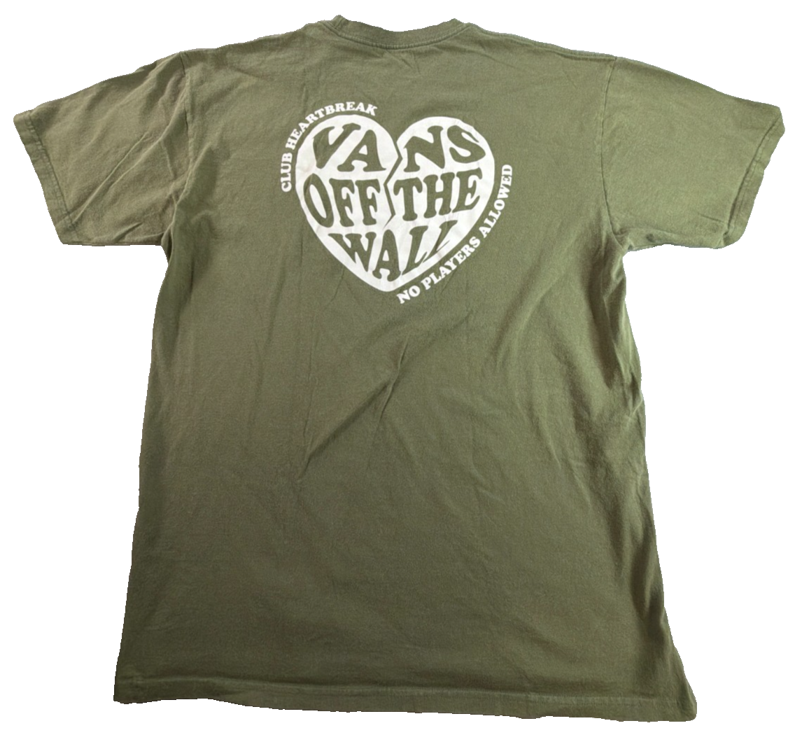 Vans Off The Wall Mens XL Olive Green Club Heartbreak No Players Allowed Tee
