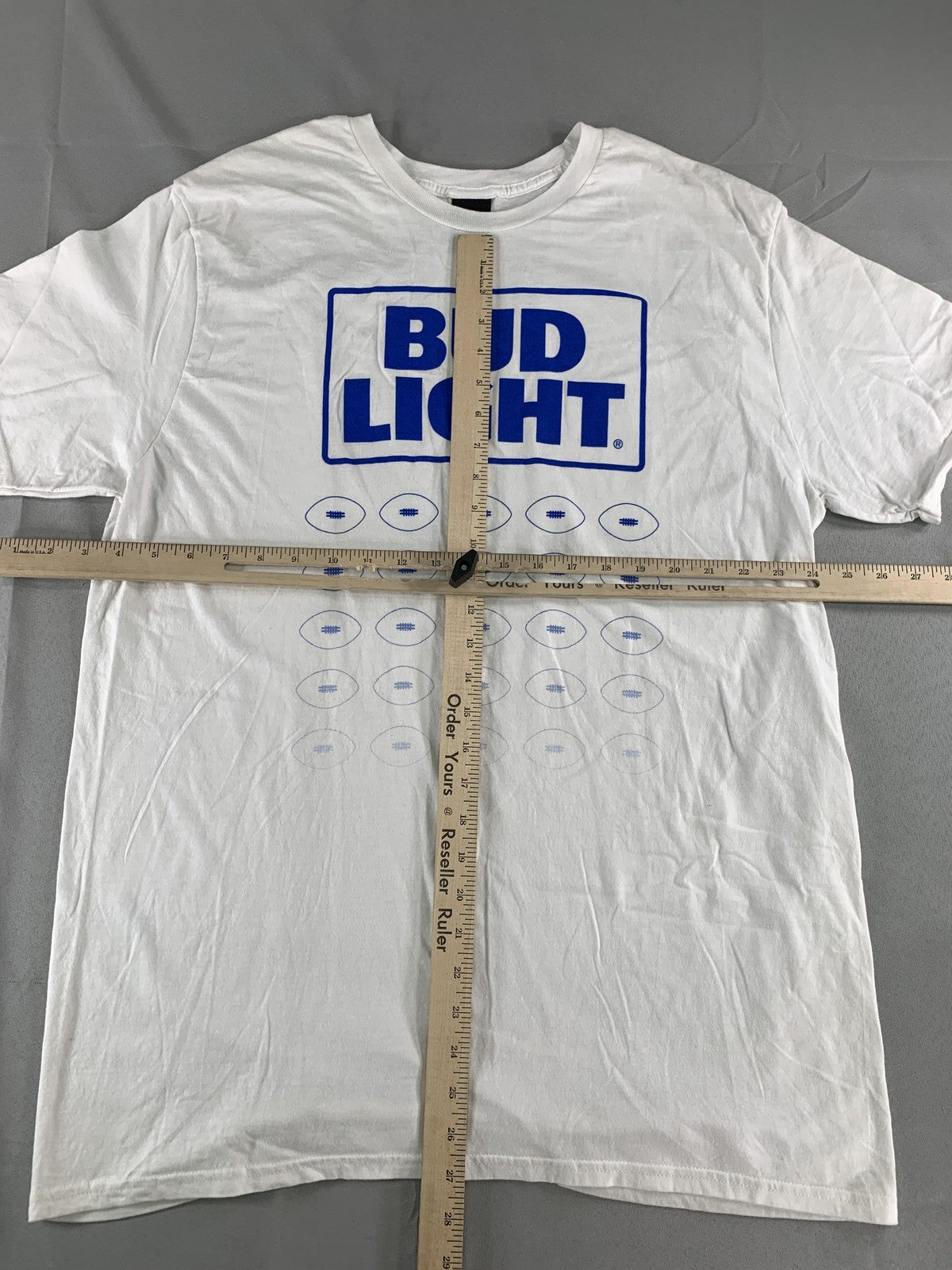 Bud Light Shirt Mens XL White Blue Graphic Football Promo Tee Hanes Perfect-T 25