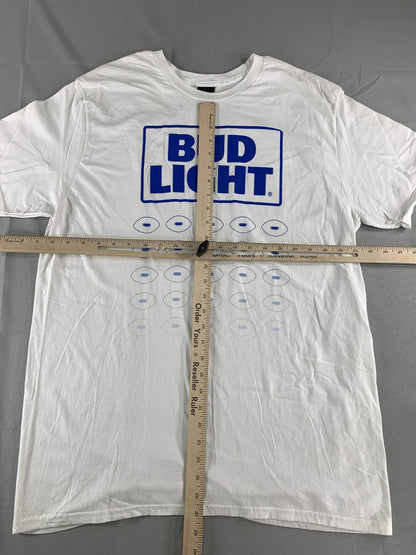 Bud Light Shirt Mens XL White Blue Graphic Football Promo Tee Hanes Perfect-T 25