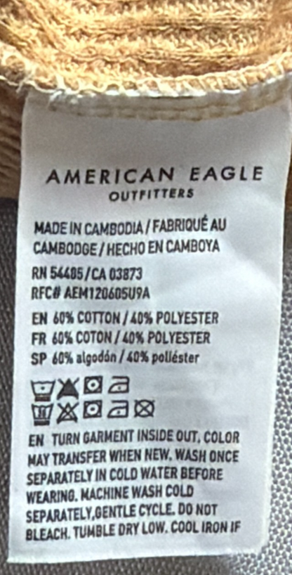 American Eagle Waffle Knit Thermal Shirt Women Small Tan Pine Tree Graphic AEO