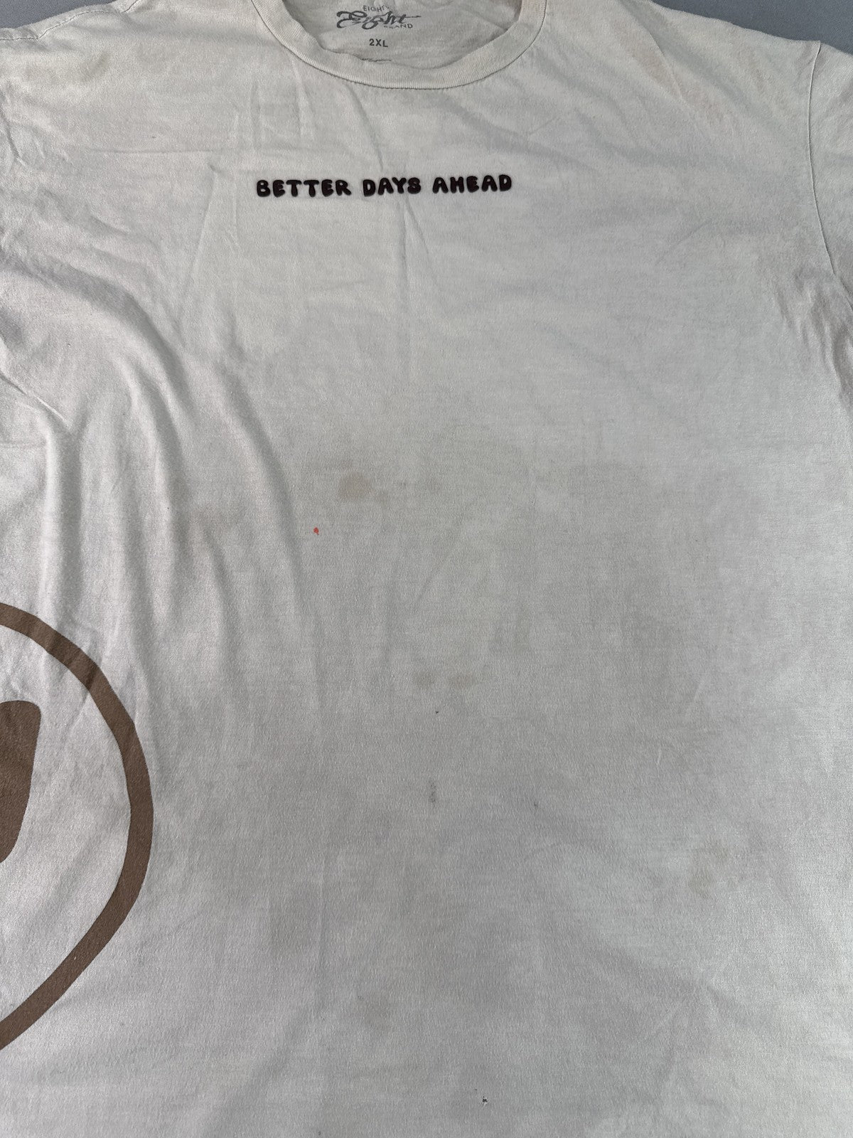Eighty Eight Brand Smile Face Graphic Tee Streetwear 2XL Beige 100% Cotton