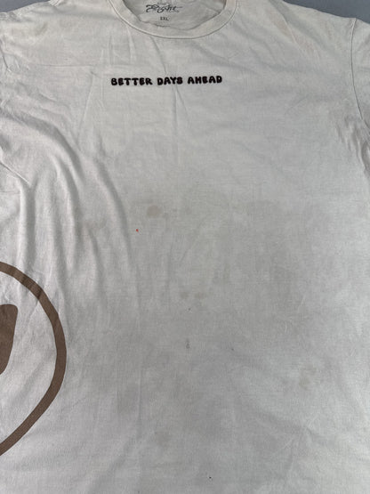 Eighty Eight Brand Smile Face Graphic Tee Streetwear 2XL Beige 100% Cotton