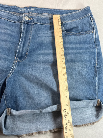 Old Navy Jean Shorts Womens 22 Denim High Rise Wow Rolled Hem Blue Medium Wash