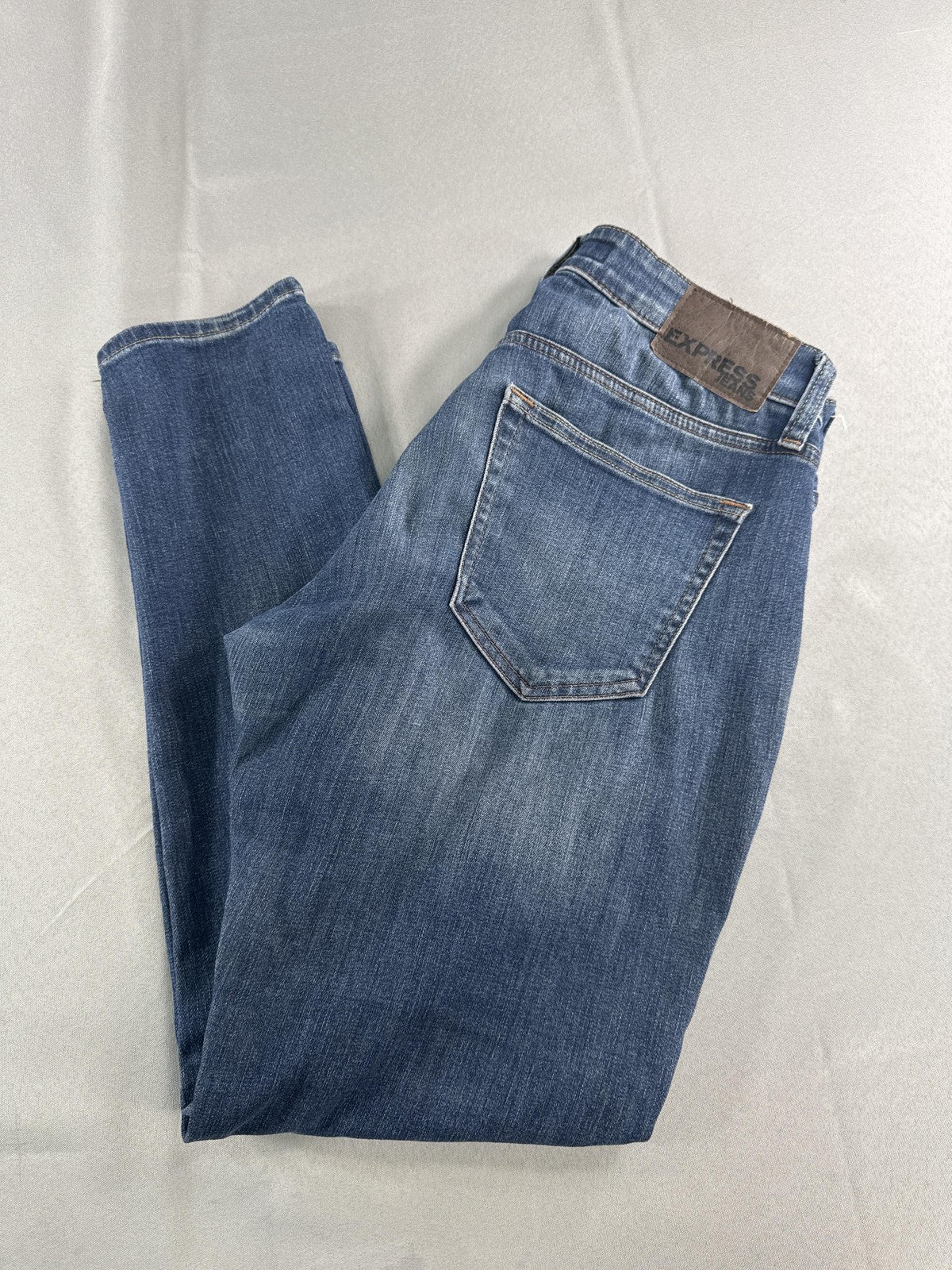 Express Jeans Mens 29x30 Blue Skinny Hyper Stretch Denim Medium Wash Pants Red