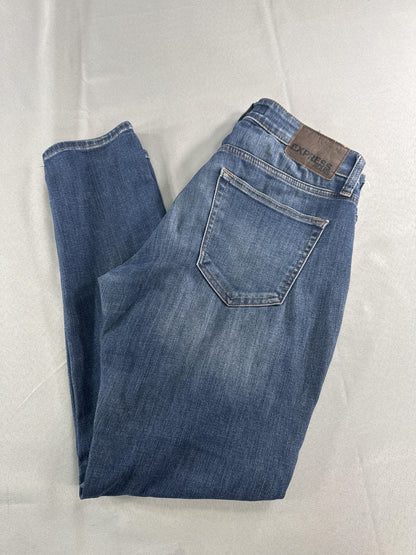 Express Jeans Mens 29x30 Blue Skinny Hyper Stretch Denim Medium Wash Pants Red