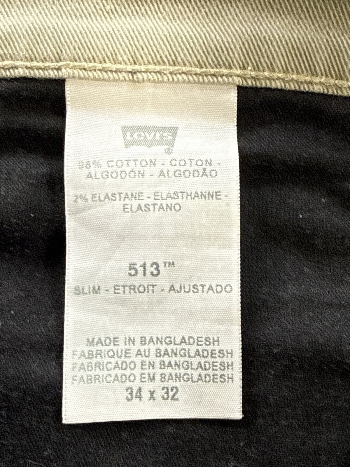 Levi's Straight Leg Pants 34 x 32 34x32 Beige Cotton Elastane Chino Stretch Five