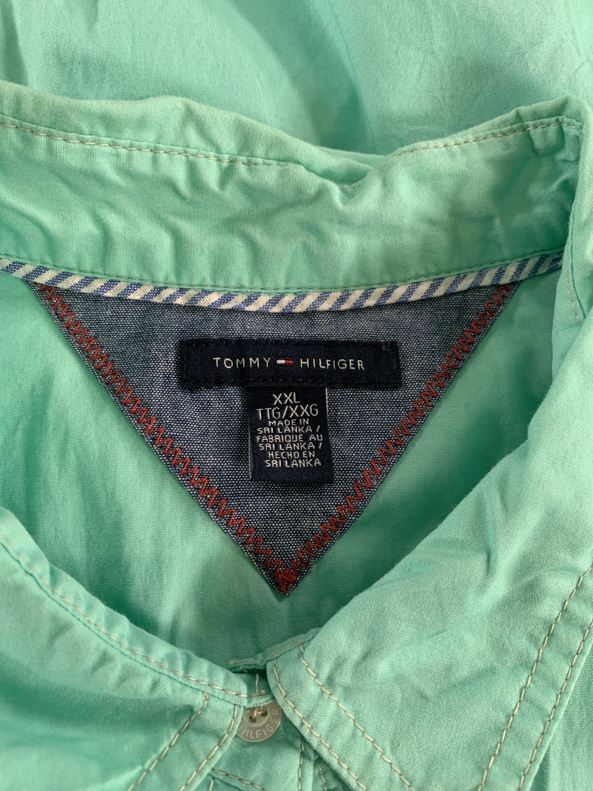 Tommy Hilfiger Shirt Womens 2XL Aqua Blue Long Sleeve Button Up Pocket Cotton