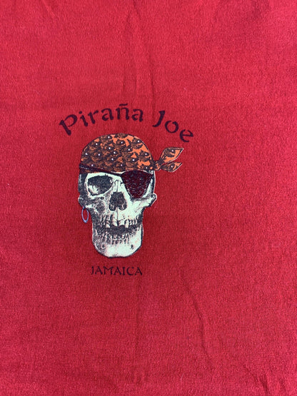 Pirana Joe Shirt Mens Extra Large Red Jamaica Pirate Skull Graphic Tee Funny 100
